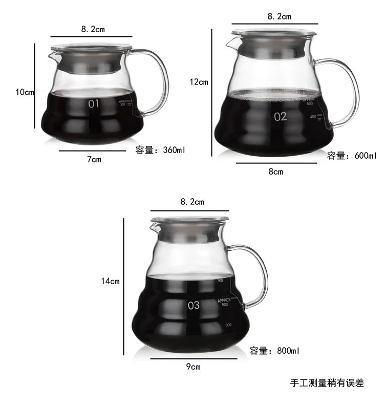 Clear Glass Coffee Pot 350ml 600ml 800ml Coffee Brew Drip Kettle Coffee Pot