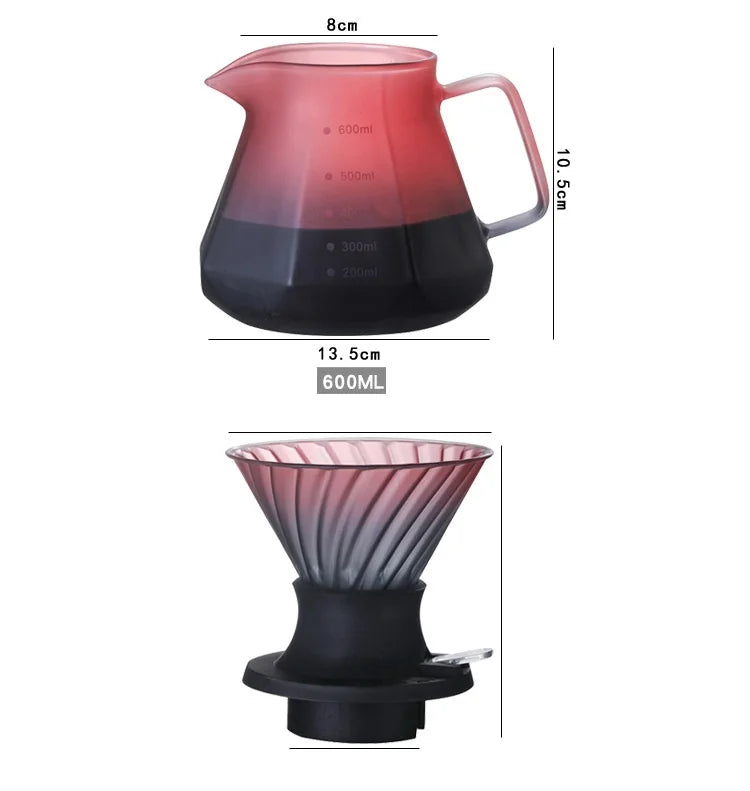600ml High-Heat Borosilicate Glass Coffee Pour Over Set – Smart Walnut Handle Filter Cup & Sharing Pot for Home/Café/Restaurant