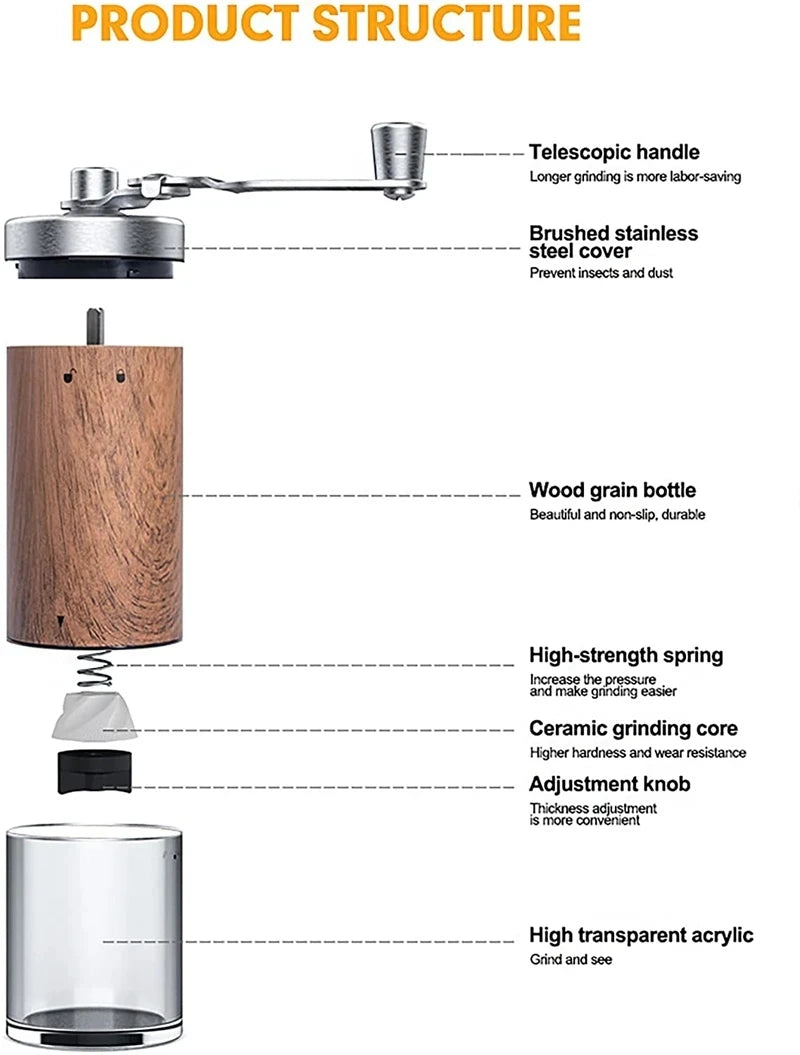 Portable Wood Hand Coffee Grinder
