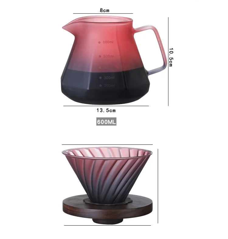 600ml High-Heat Borosilicate Glass Coffee Pour Over Set – Smart Walnut Handle Filter Cup & Sharing Pot for Home/Café/Restaurant