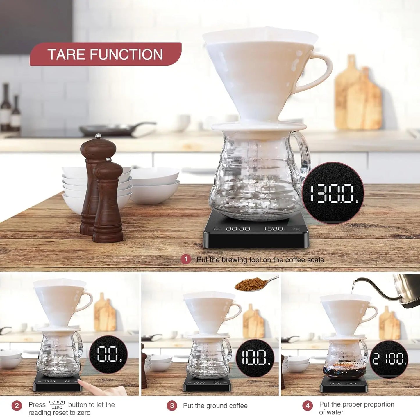 Household electronic kitchen scale, high-precision digital coffee scale with timer, small platform scale for baking food, portab